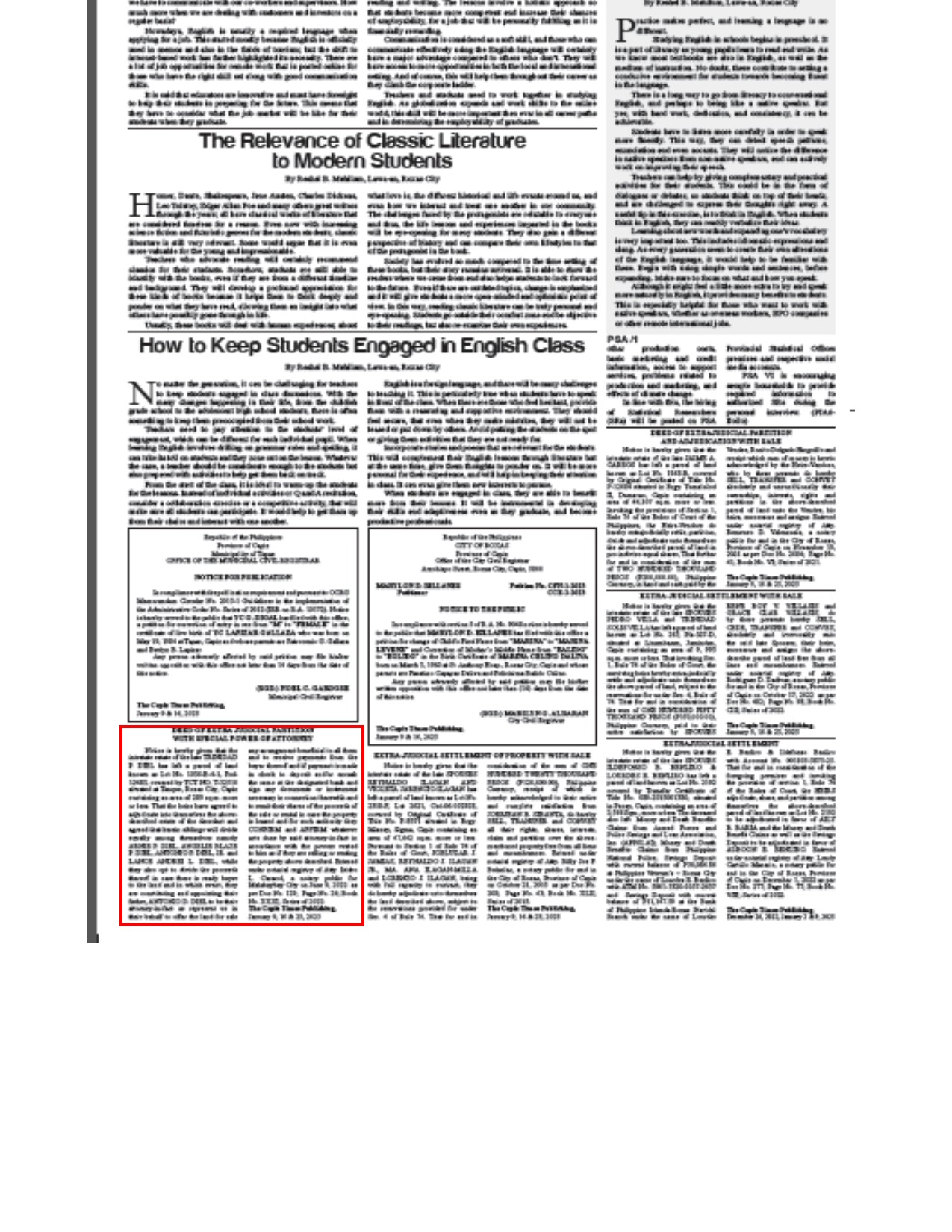 » DEED OF EXTRA JUDICIAL PARTITION WITH SPECIAL POWER OF ATTORNEY